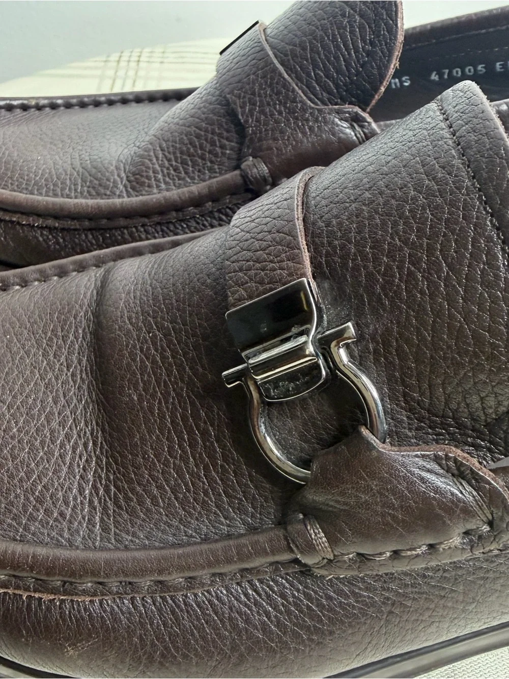 Salvatore Ferragamo Dark Brown Pebbled Leather Bit Loafers